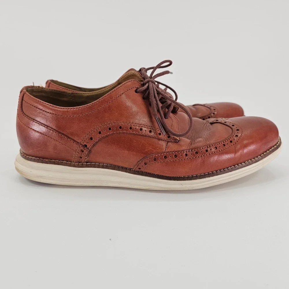 Cole Haan Original Grand Mens Wingtip Oxford Shoes British Tan‎ Leather 9.5